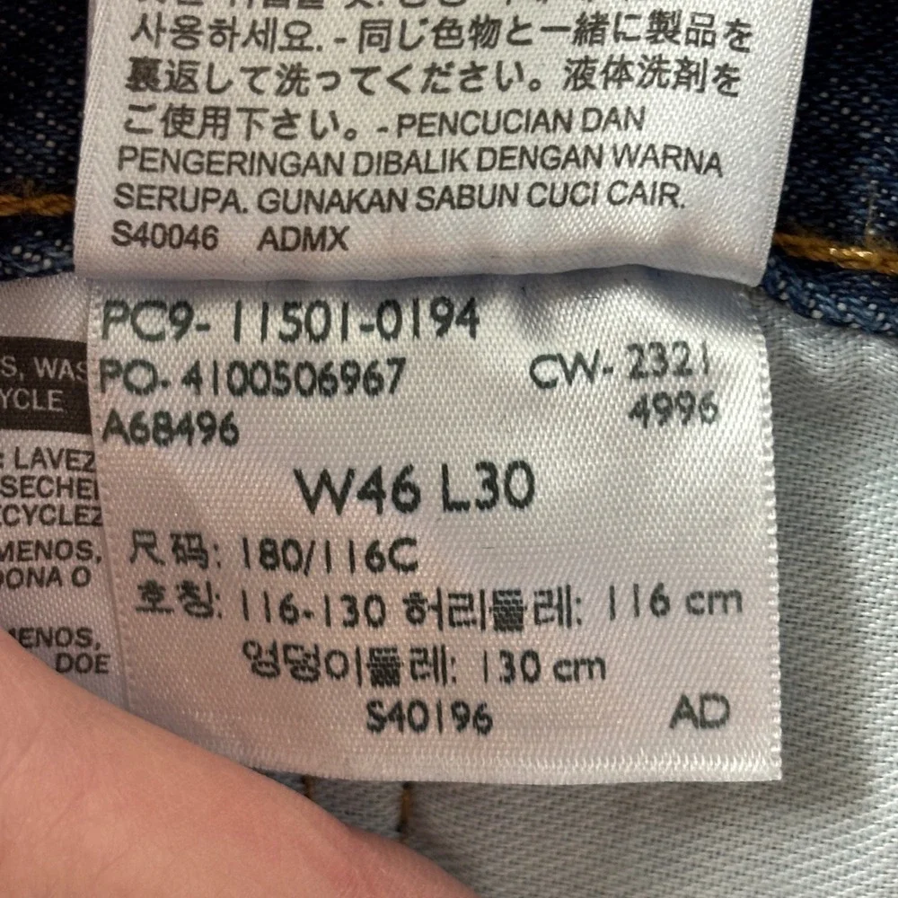 Levis 501 Original Fit Jeans Mens 46x30 Dark Wash Blue Straight Leg 11501-0194